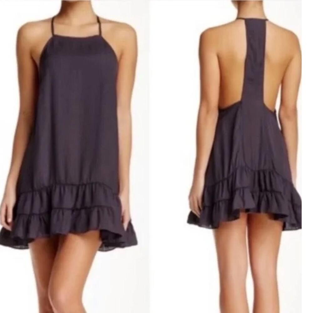 Intimately Free People Womens Raven Mini Slip Dress S Whimsigoth Vamp Ruffle Hem